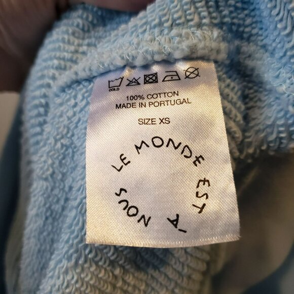 Le Pere Blue Heart Domo Hooded Sweatshirt Drawstring Hoodie Mens XS - Picture 5 of 10